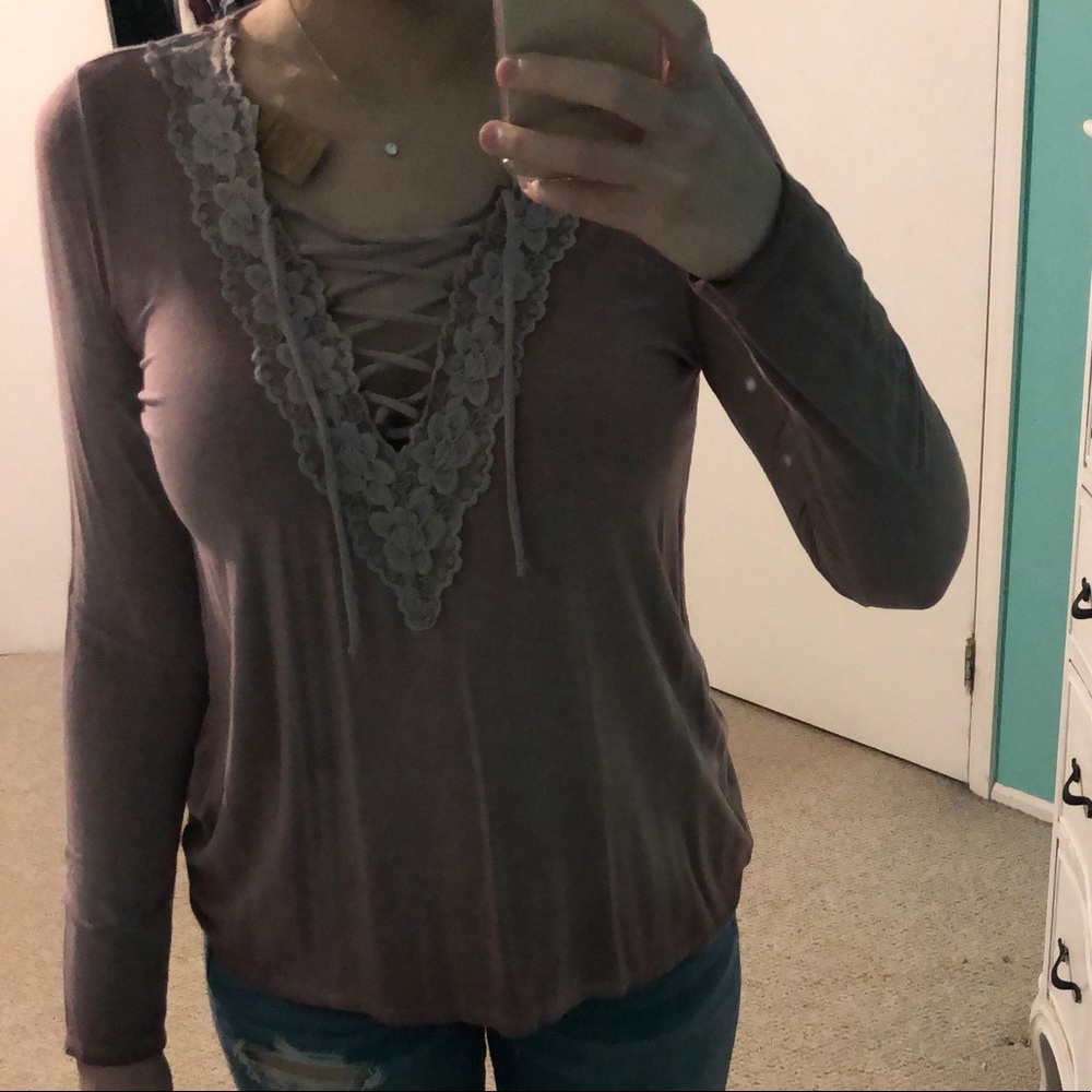 Tie up front top with lace from American eagle